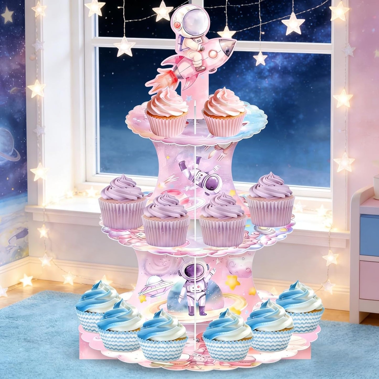 Soporte cupcakes astronauta 3 niveles fiestas espaciales