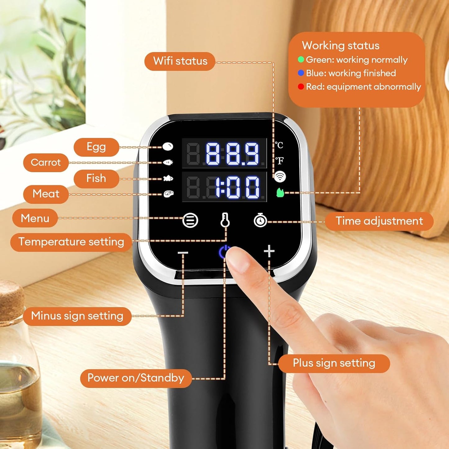 Cocina WiFi Sous Vide 1100W circulador inmersión precisión ±0.1℉