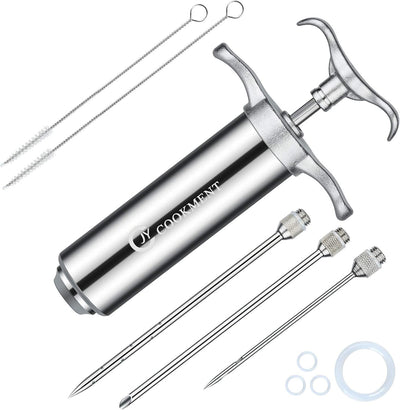 Jeringa carne acero inox 304 adobo 2oz con agujas y cepillos