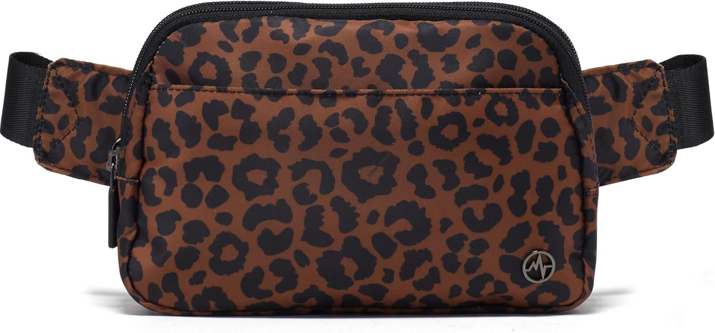 Riñonera mujer 5 bolsillos cremallera nailon leopardo