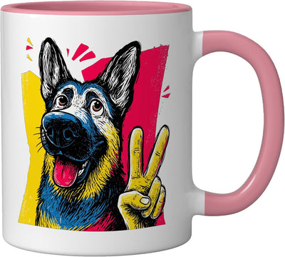 Taza Cerámica Perro Gestura Páz de Alemania Rosa/Blanco