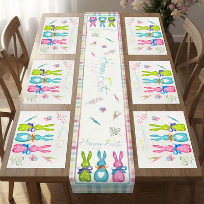 Camino de mesa de Pascua colorido 12x72 con 6 manteles 18x12