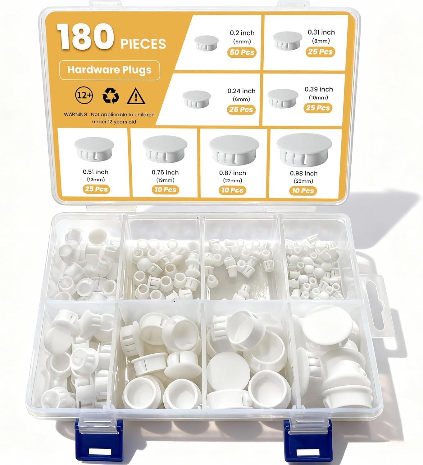 Kit 180 Tapones Plástico Blanco 8 Tamaños para Muebles