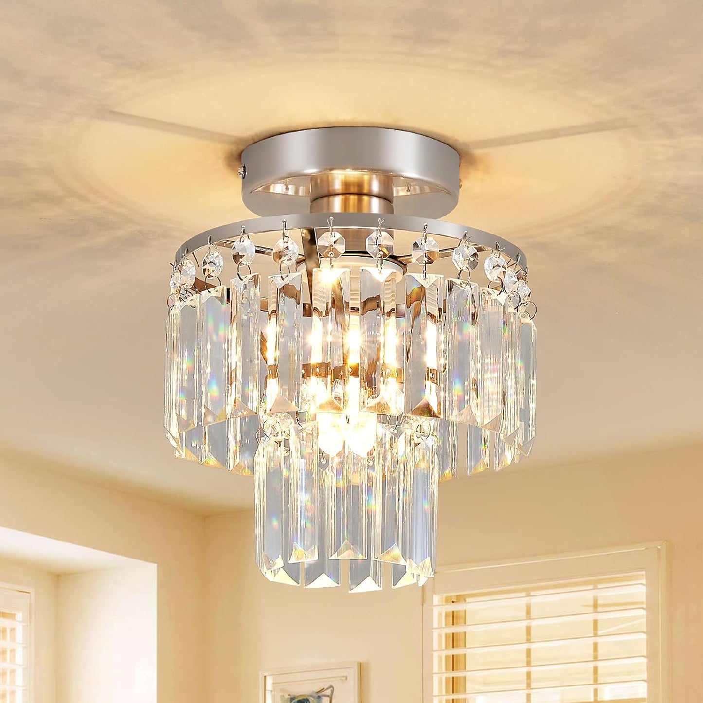 Candelabro techo cristal K9 níquel cepillado E26 1 luz