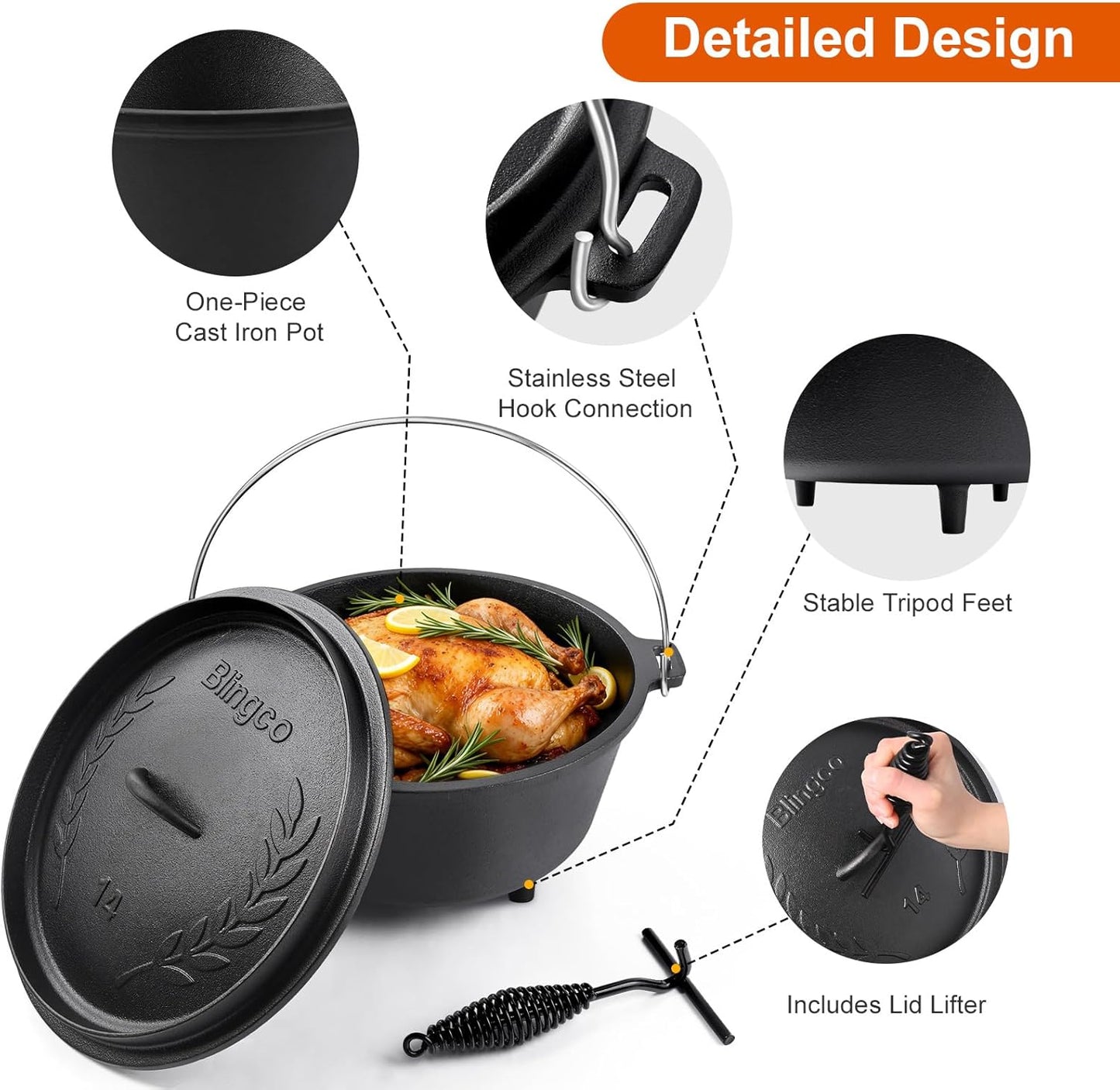 Horno Holandés Hierro Fundido 10qt Tapa Soporte Trípode Asas Dobles