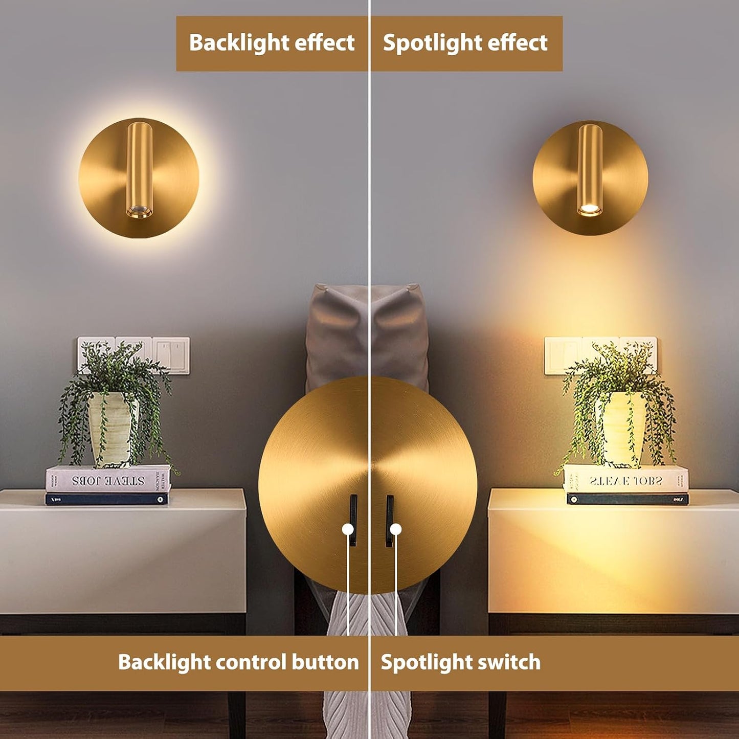 Lámpara pared dormitorio LED retroiluminada con interruptor