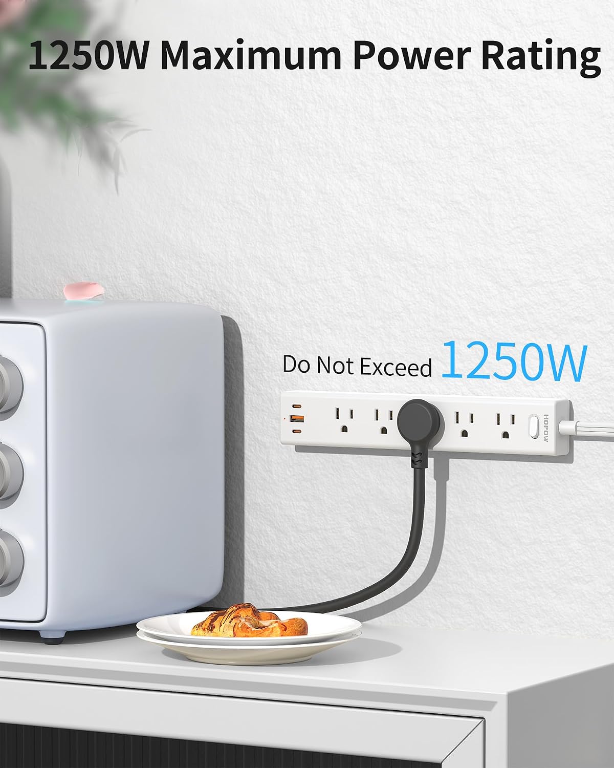 Regleta enchufe plano extensión 10pies 5 salidas 3 USB C 1700J