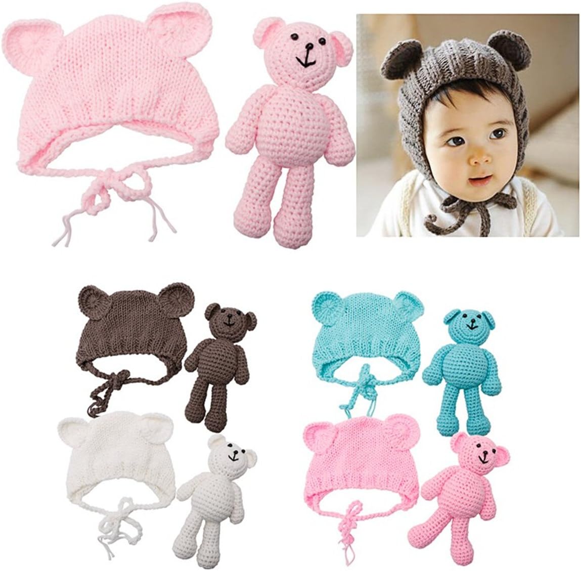 Accesorios bebé recién nacido gorro lana y osito
