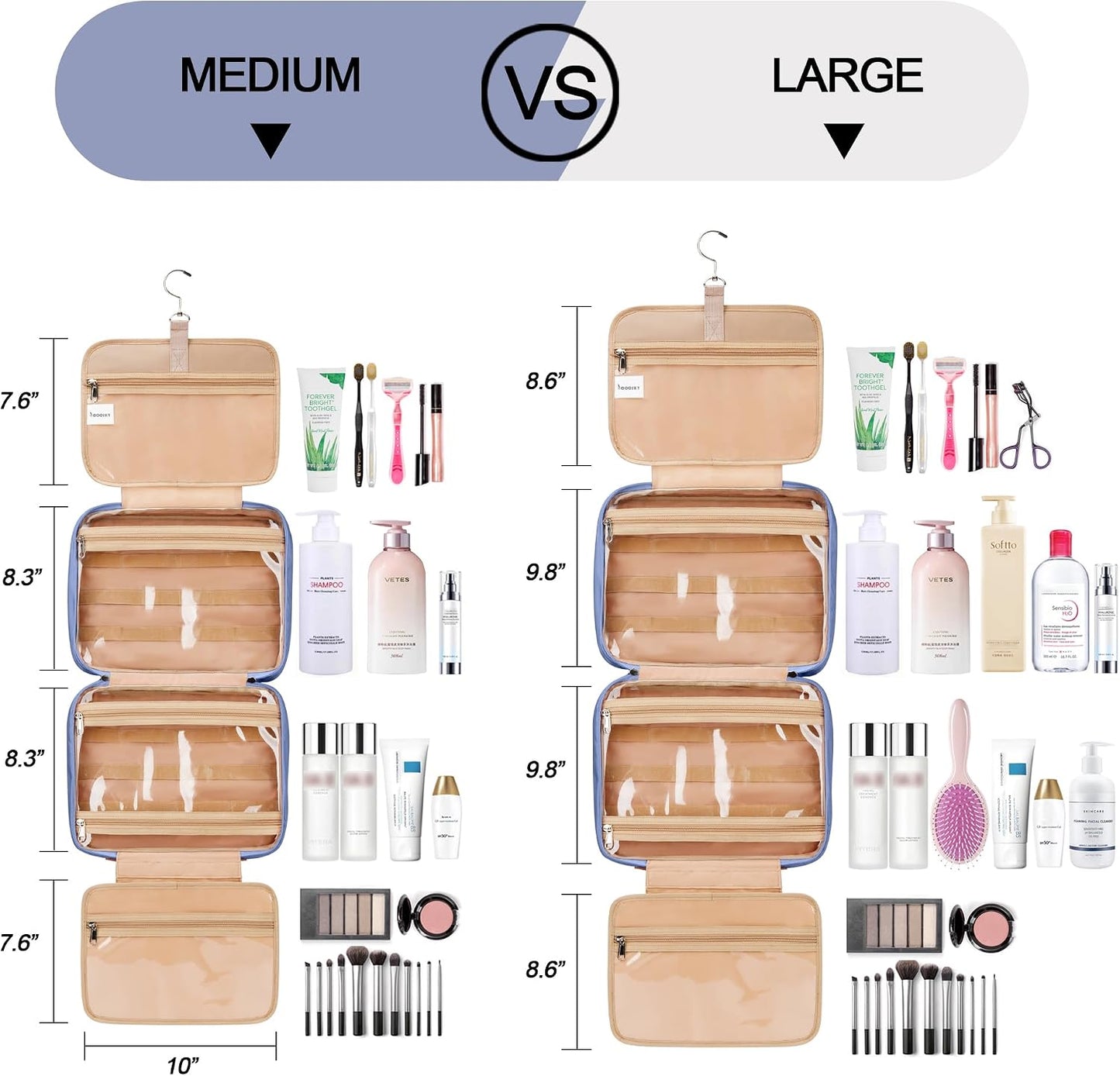 Neceser colgante viaje con 6 fundas silicona impermeables