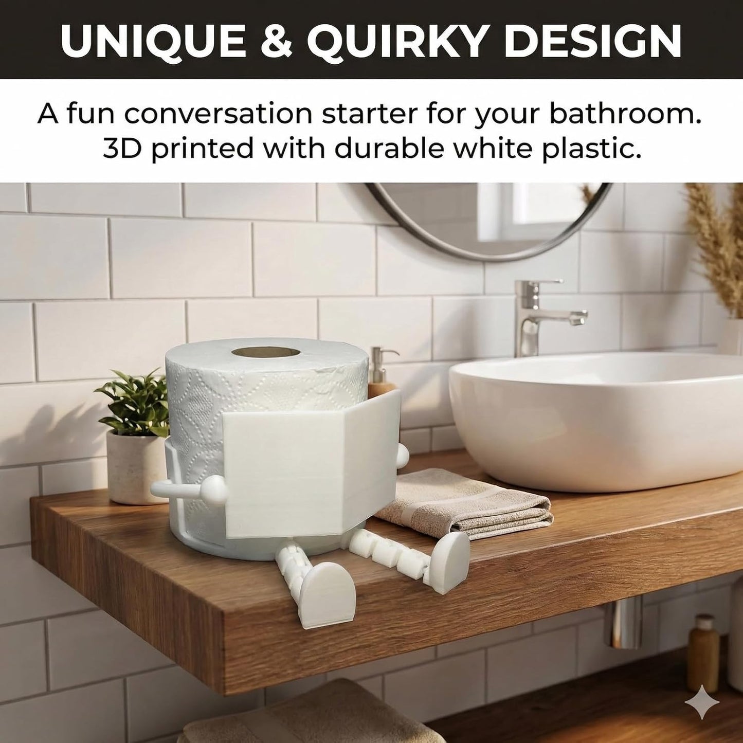Soporte papel higiénico 3D decorativo baño plástico blanco