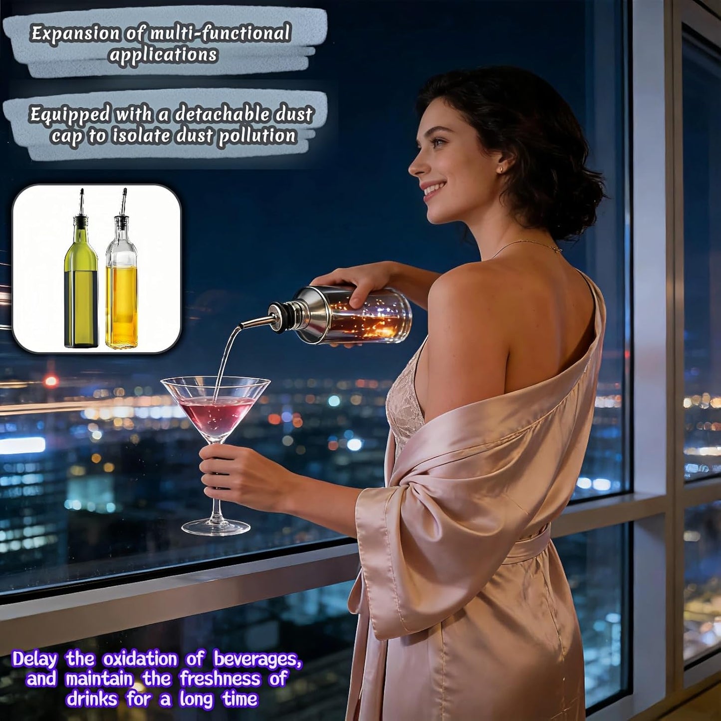 Juego de 4 vertedores de vino y aceite con boquilla inoxidable 304