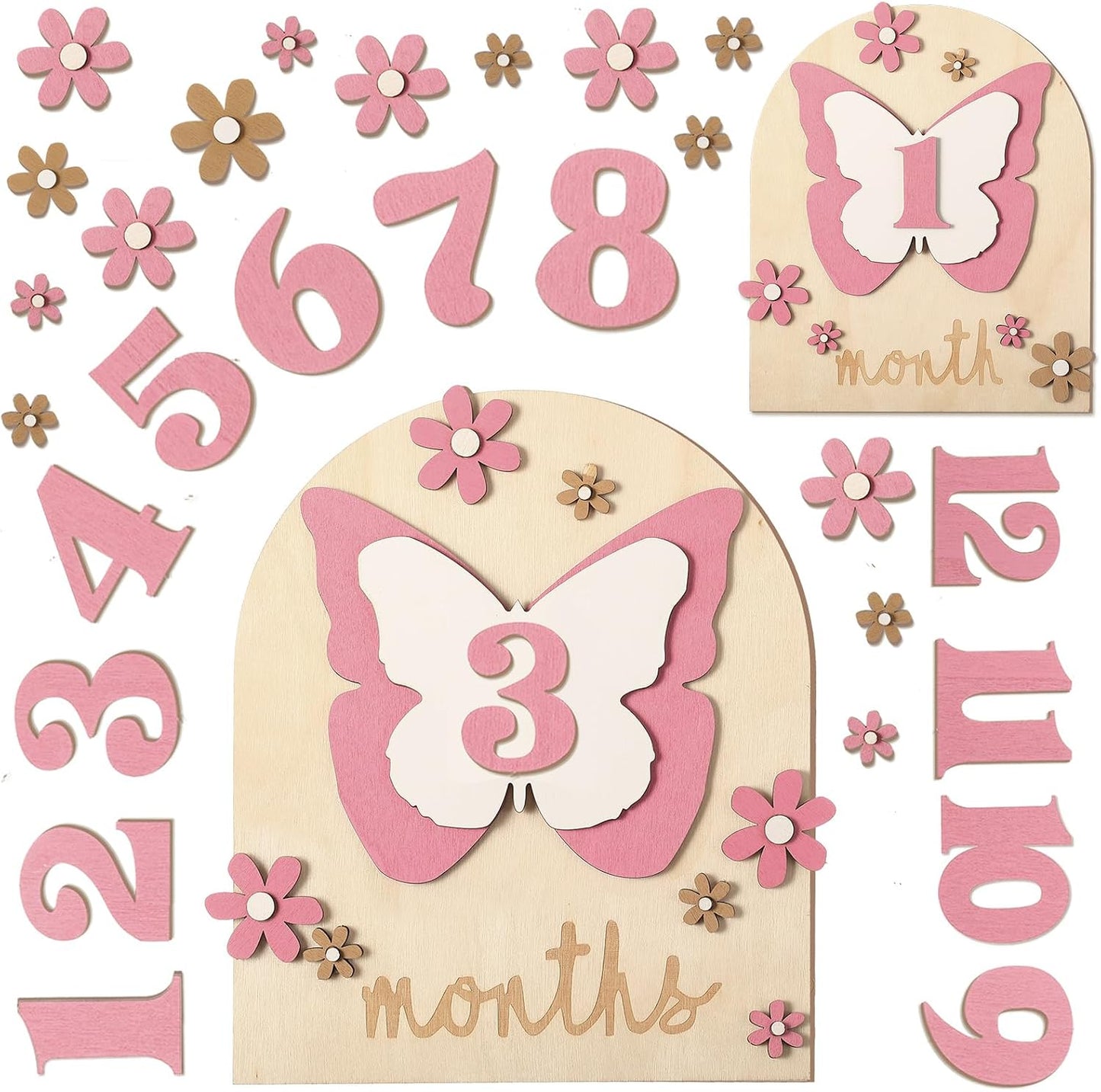 26 Discos Hitos Mensuales Madera Bebé Mariposa 7x6pulg