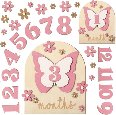 26 Discos Hitos Mensuales Madera Bebé Mariposa 7x6pulg