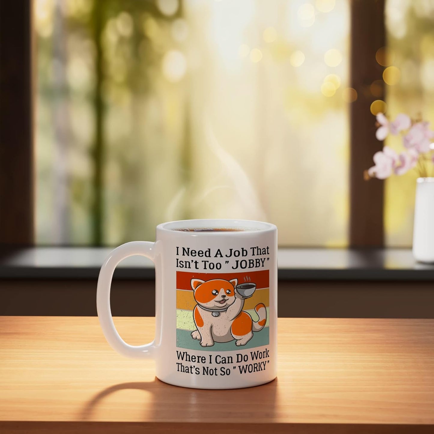 Taza Cerámica Gato Perezoso Estilo Retro Blanco