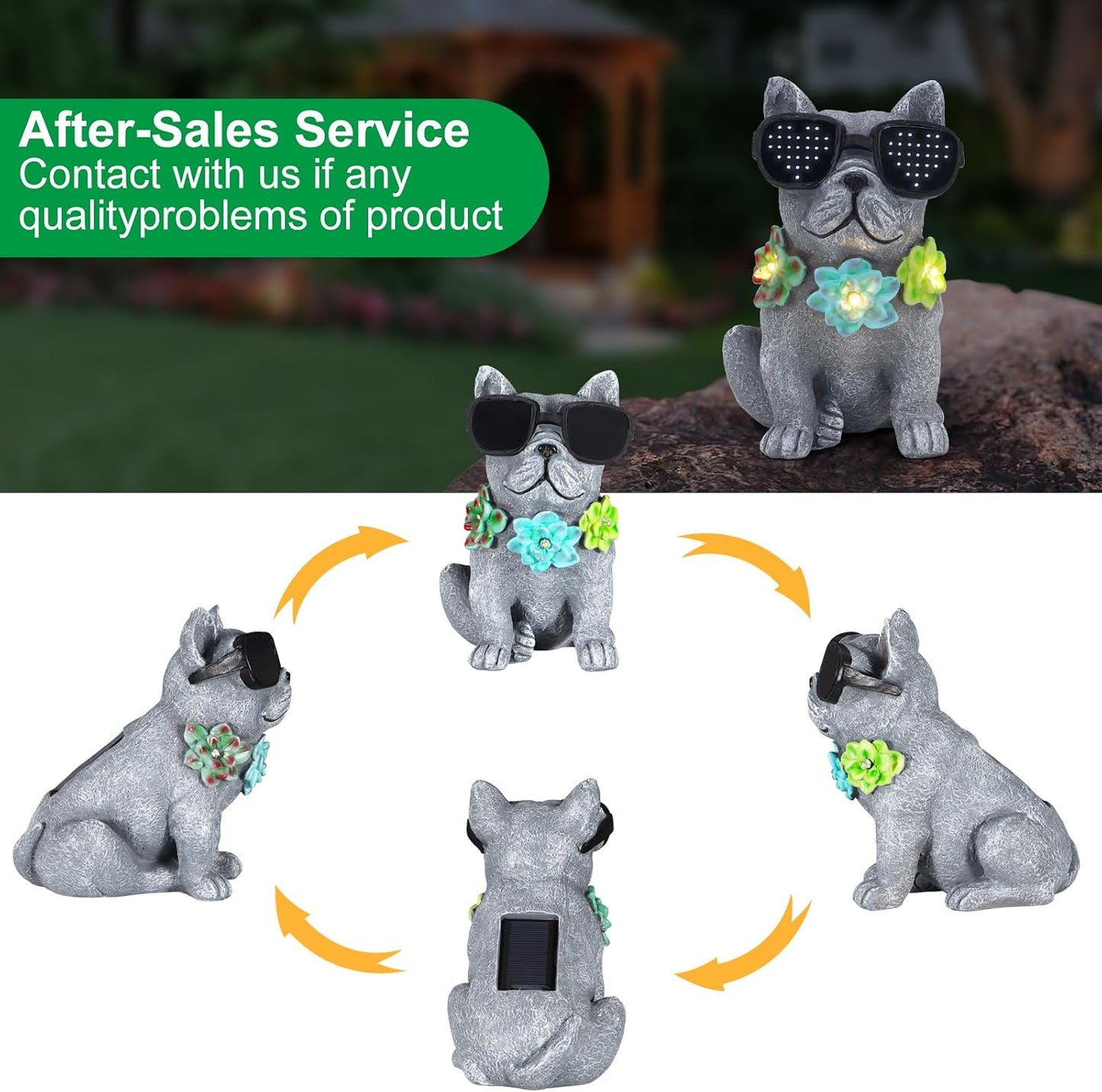 Estatuas jardín solares con perro luces LED decoración exterior