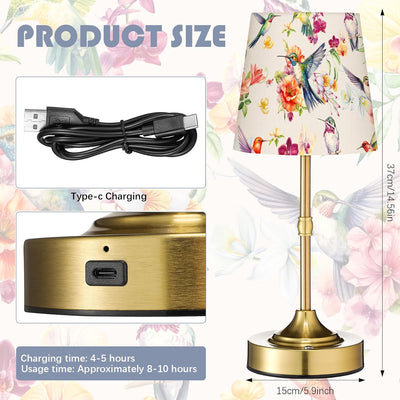 Lámpara de mesa inalámbrica lino floral recargable