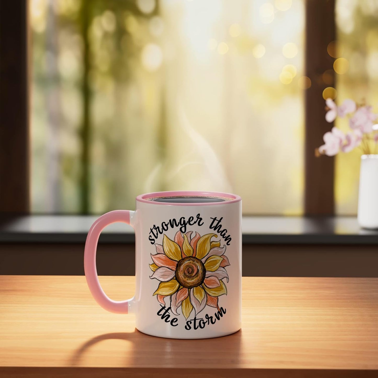 Taza cerámica de flores positividad rosa/blanco
