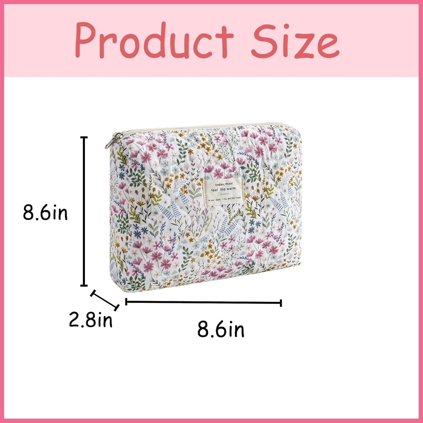 Bolsa maquillaje algodón acolchada 2 pzas floral para mujer