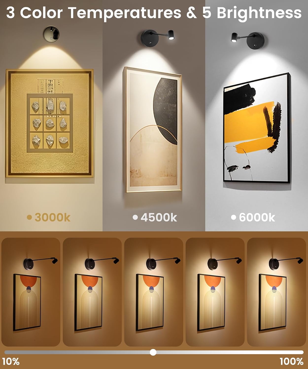 Luz magnética pared LED 3 colores recargable control remoto negro