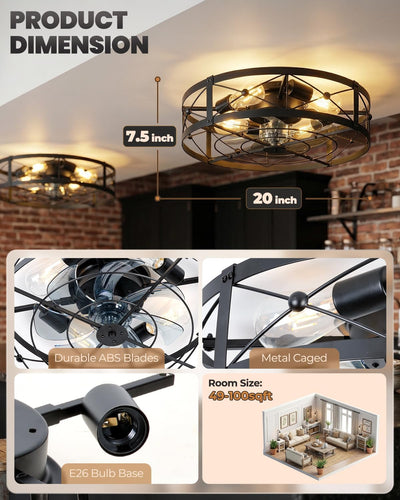 Ventilador techo 20pulg 6 velocidades luces cocina