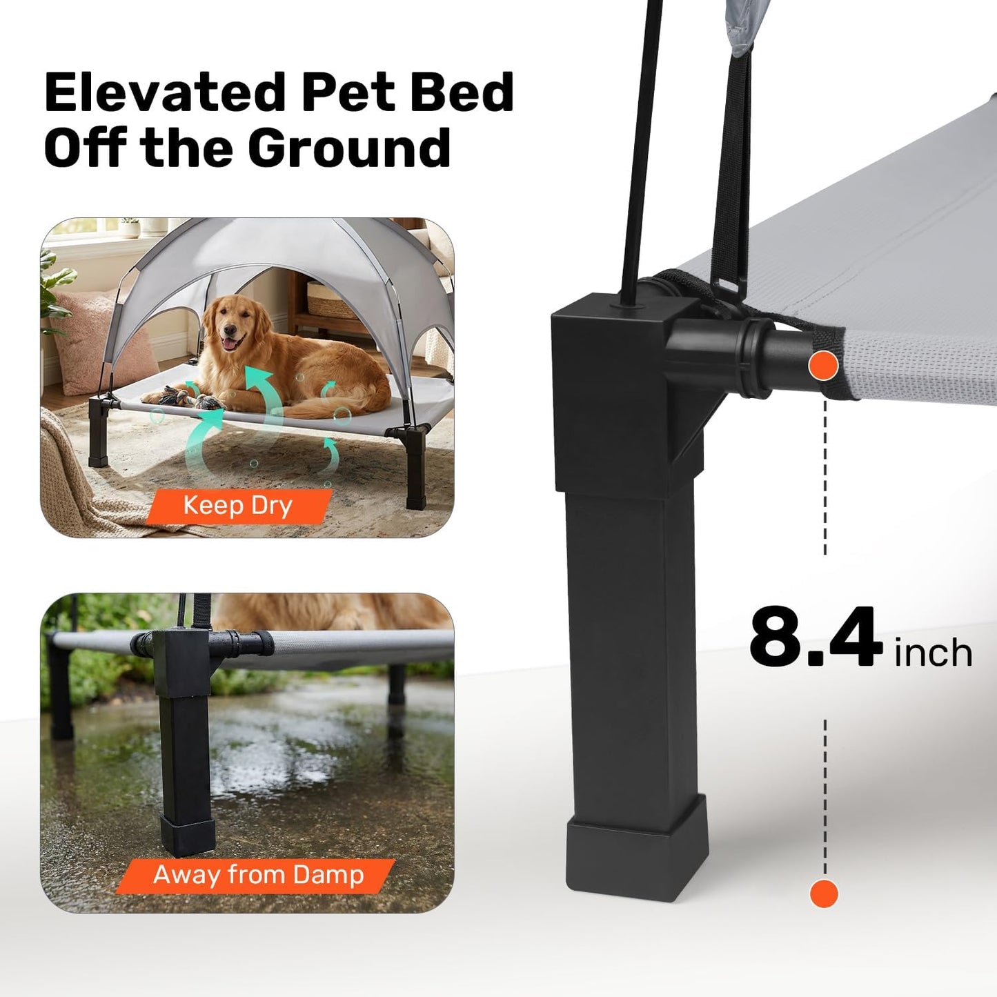 Cama elevada perro con toldo portátil 42pulg