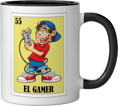 Taza cerámica para gamers con diseño mexicano negro/blanco
