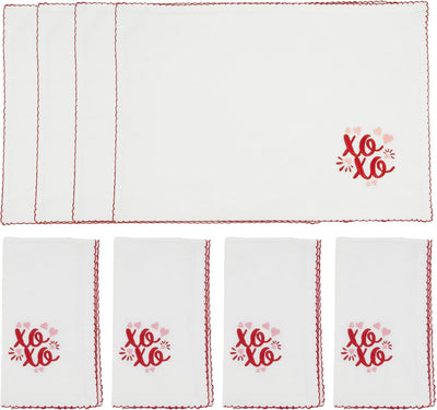 Set 8 Manteles y Servilletas Bordados Rojos 13x19pulg