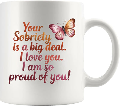 Taza de café para recuperación sobria con mensaje inspirador blanco 11 oz