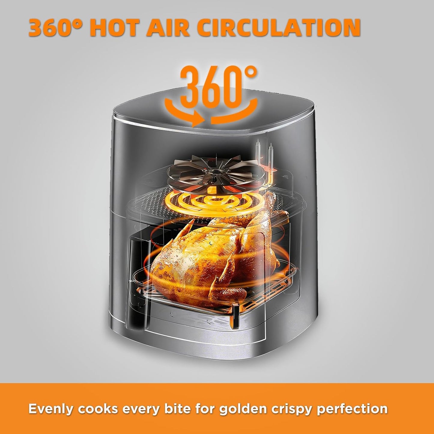 Freidor de aire 6qt con ventana 1700w gris