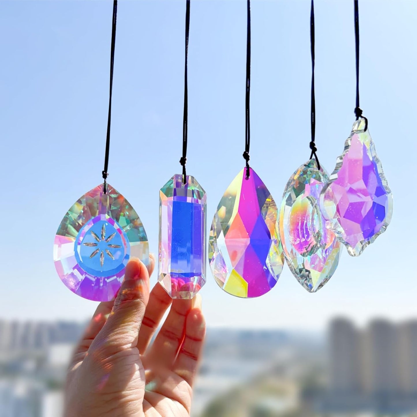 5 Pzas Atrapasoles Cristal 3pulg Colgantes AB Prisma Arcoíris