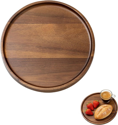 Bandeja redonda de madera de acacia para mesa de café y hogar 8 pulgadas