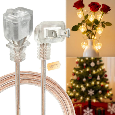 Cable extensión transparente 10ft 2 clavijas enchufe plano