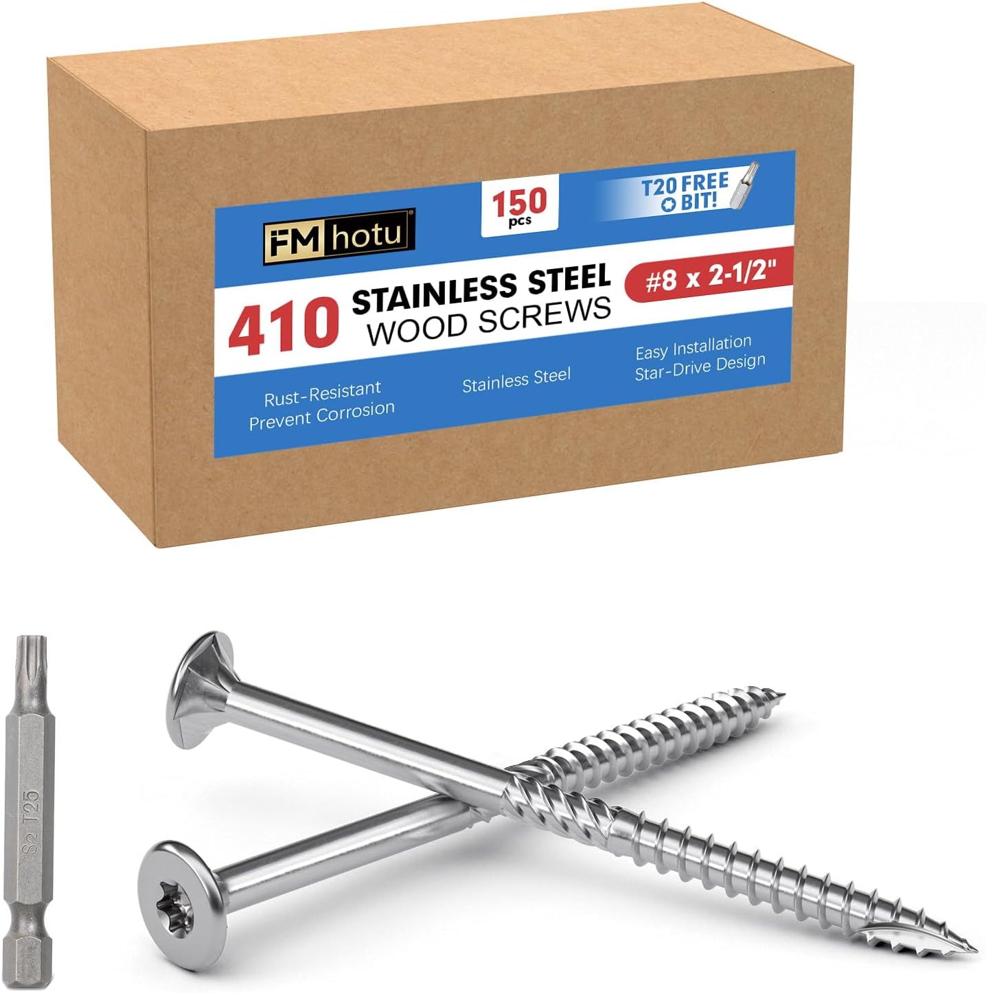 Tornillos cubierta acero inox #8x2.5 T20 Star Bit resistente