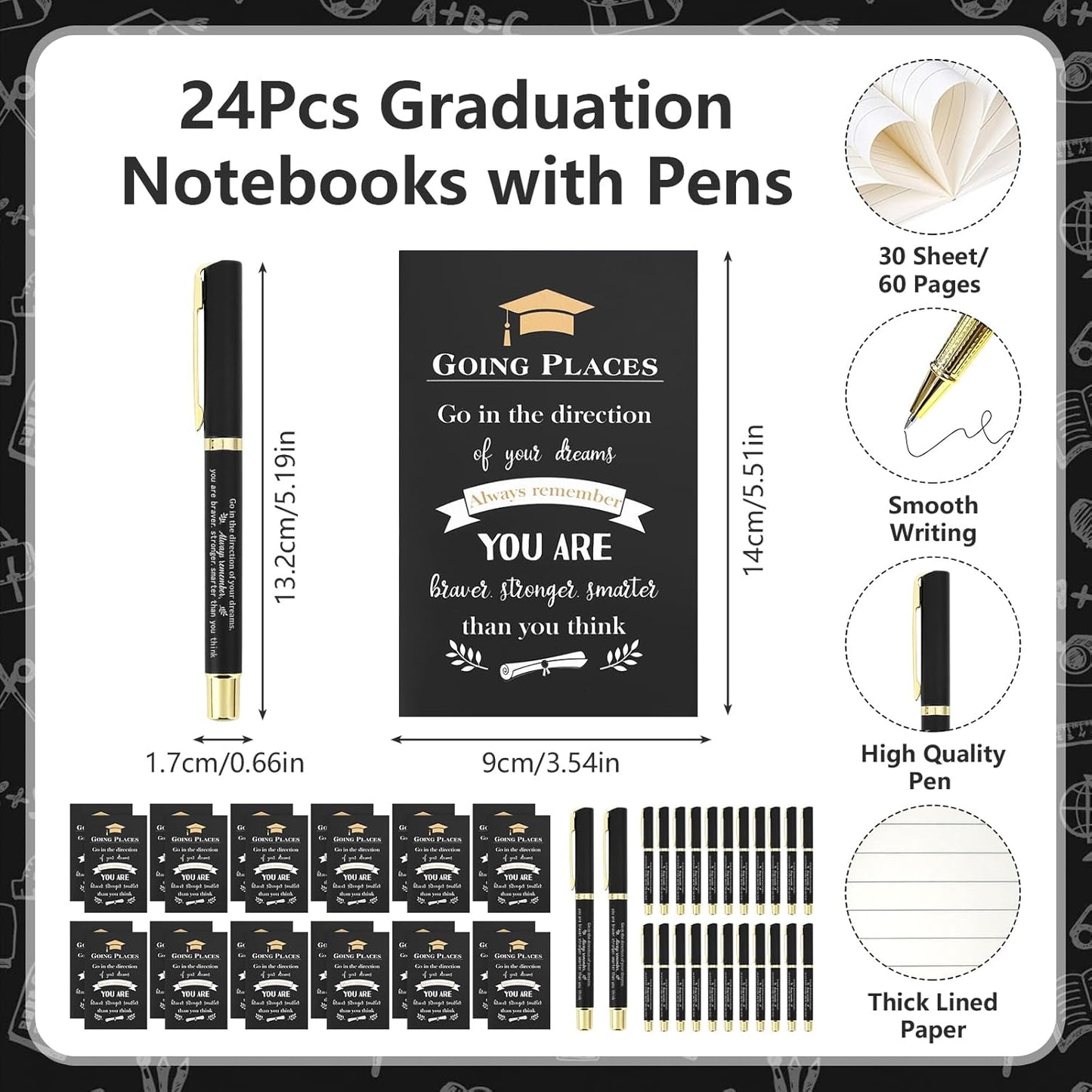 Set 24 Regalos Graduación Vasos Plástico 24oz Pajitas Cuadernos