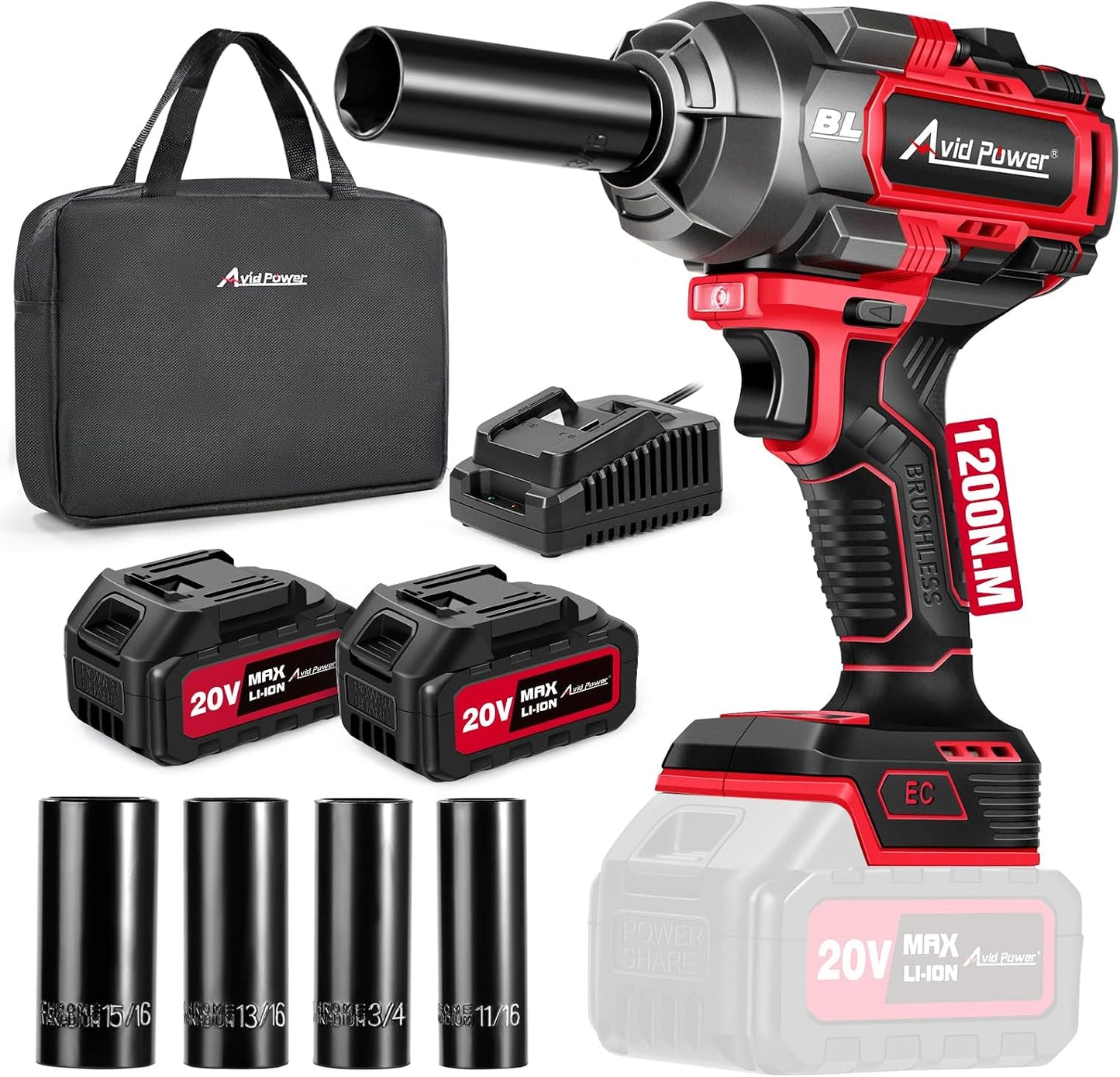 Kit llaves impacto inalámbricas 900 ft-lb 20 V 2 baterías