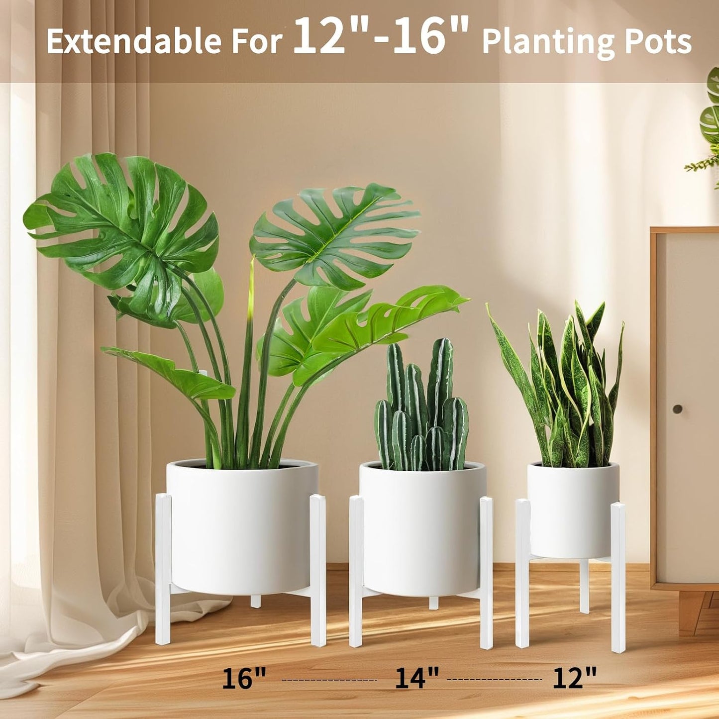 Soporte metal blanco para macetas 12-16pulg estilo moderno