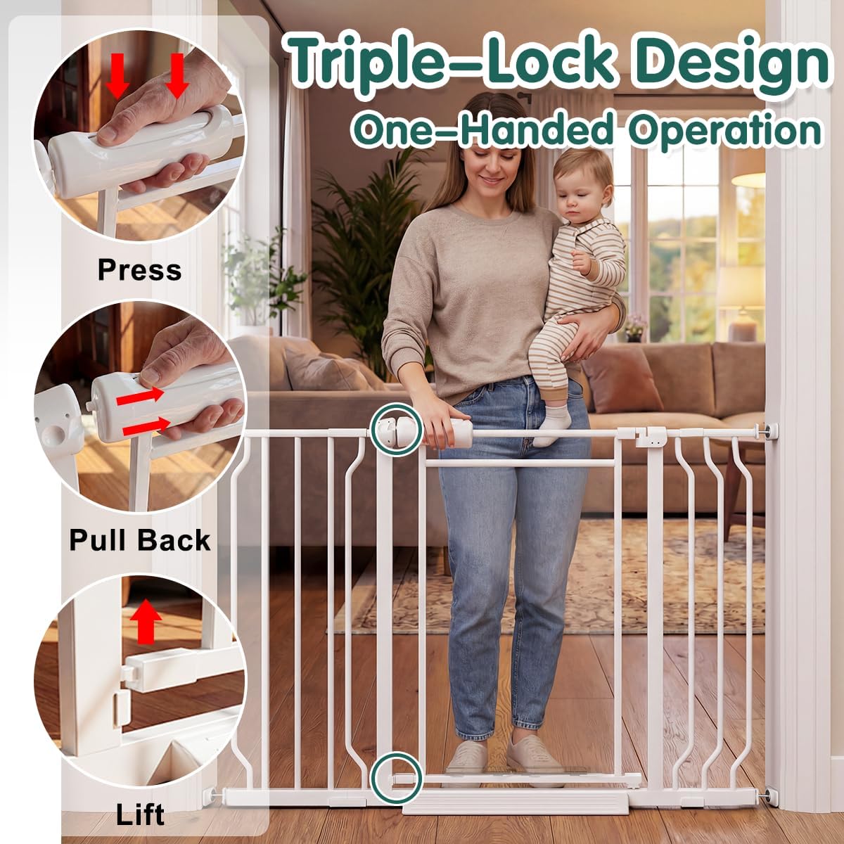 Puerta bebé acrílico triple bloqueo 66.95-74.8pulg transparente
