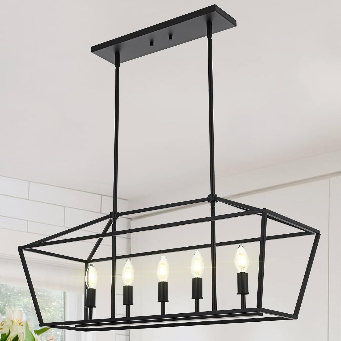 Lámpara isla cocina estilo granja 5 luces negro mate rústico