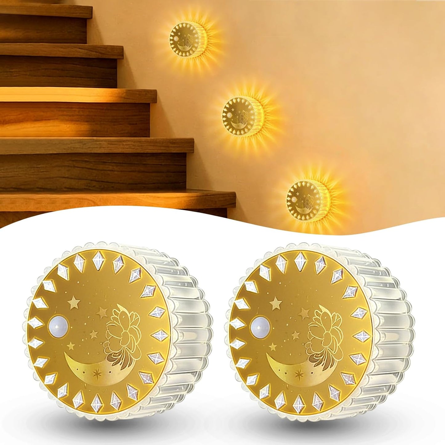 2 Luces Escalera Sensor Movimiento Recargable Inalámbrica
