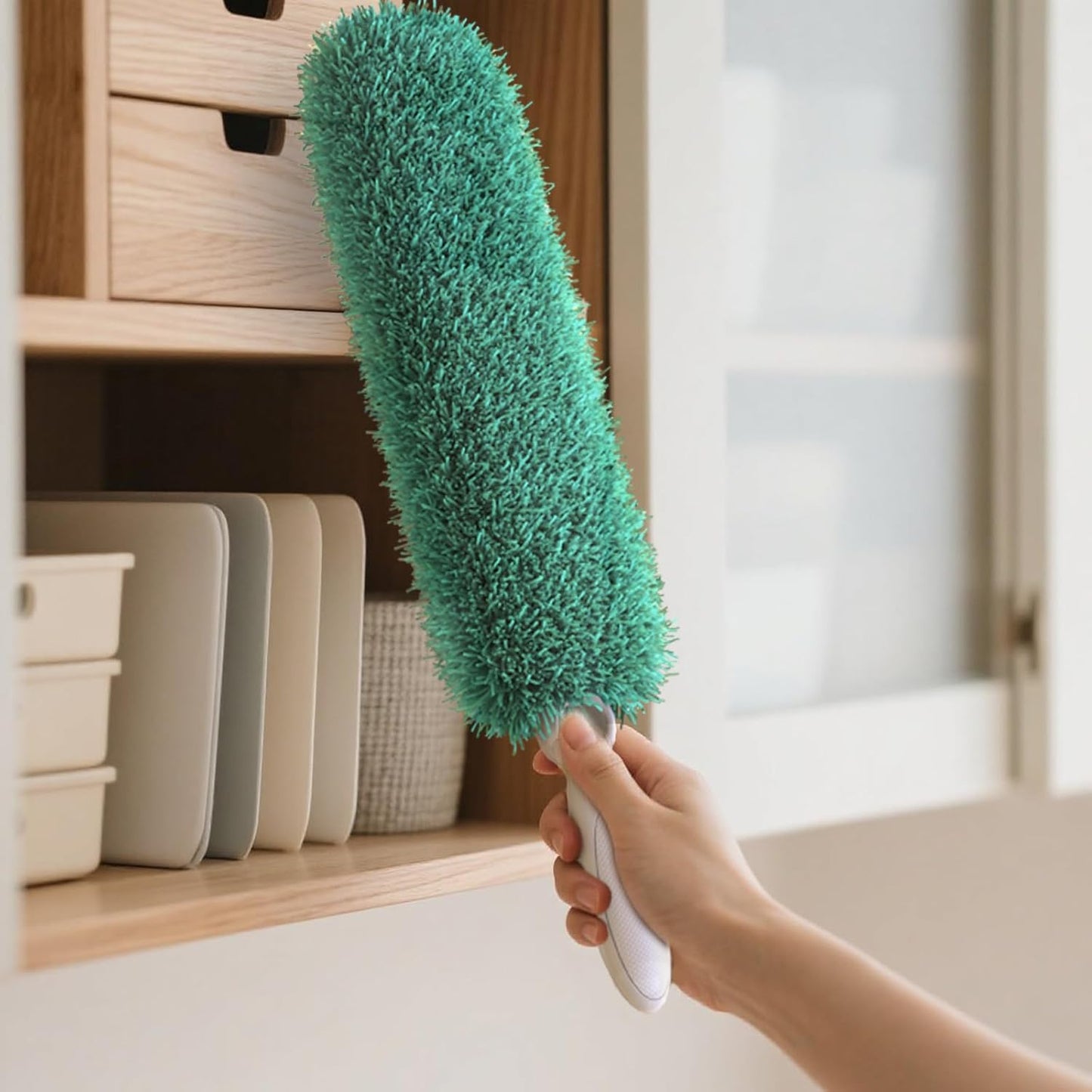 Plumero microfibra con mango cabezal lavable 2uds verde