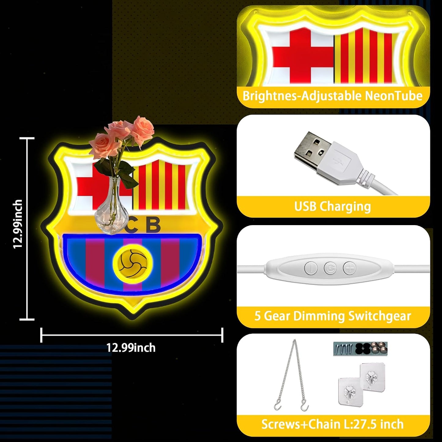 Letrero neón fútbol USB para dormitorio