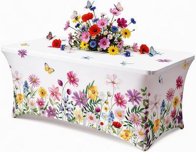 Mantel rectangular de elastano con mariposas y flores silvestres