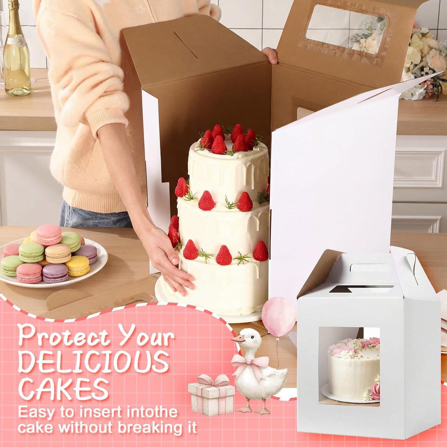 Pack 10 Cajas Altas Tartas 16x16x18pulg Con Ventana