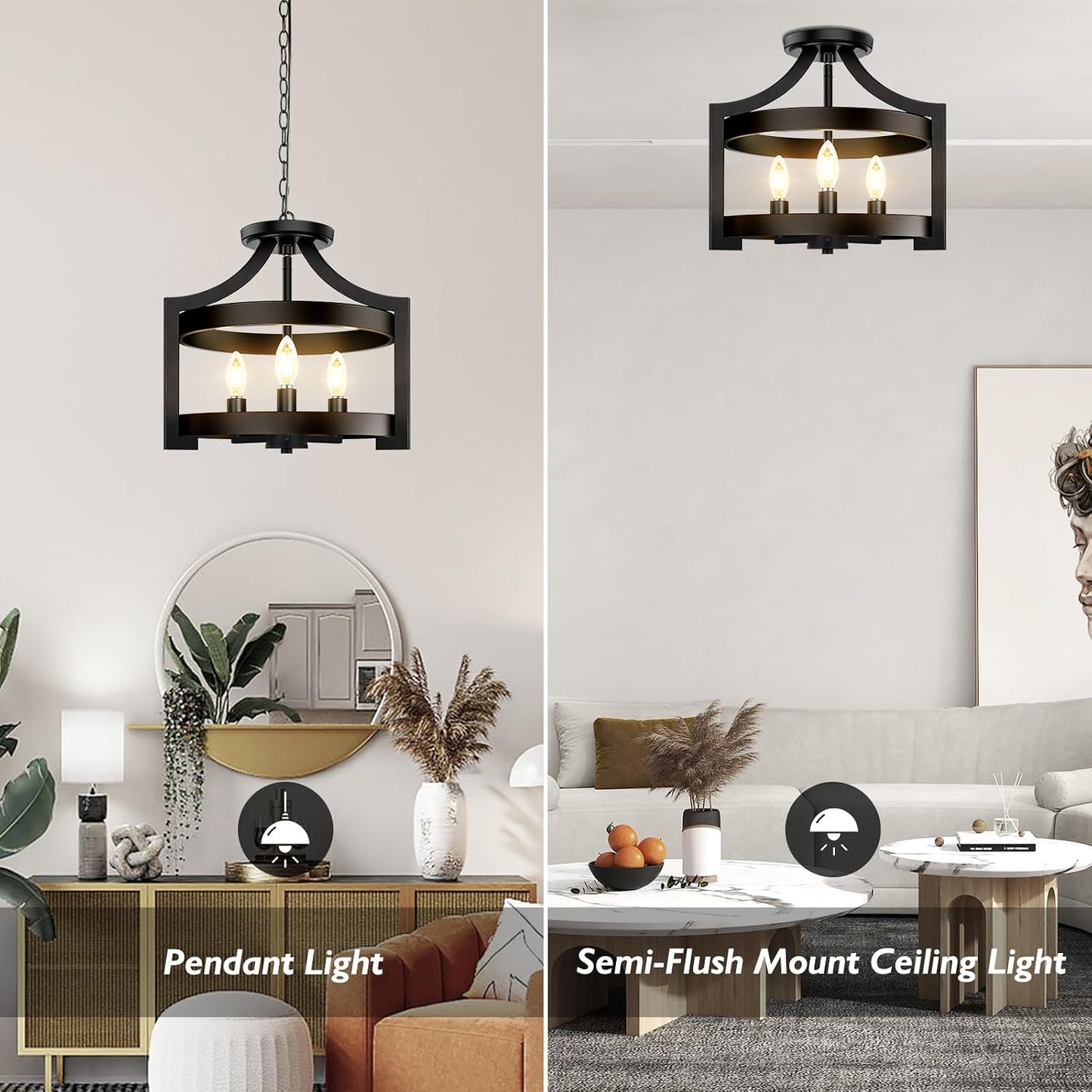 Candelabro 3 luces 14.5pulg ajustable vintage negro comedor
