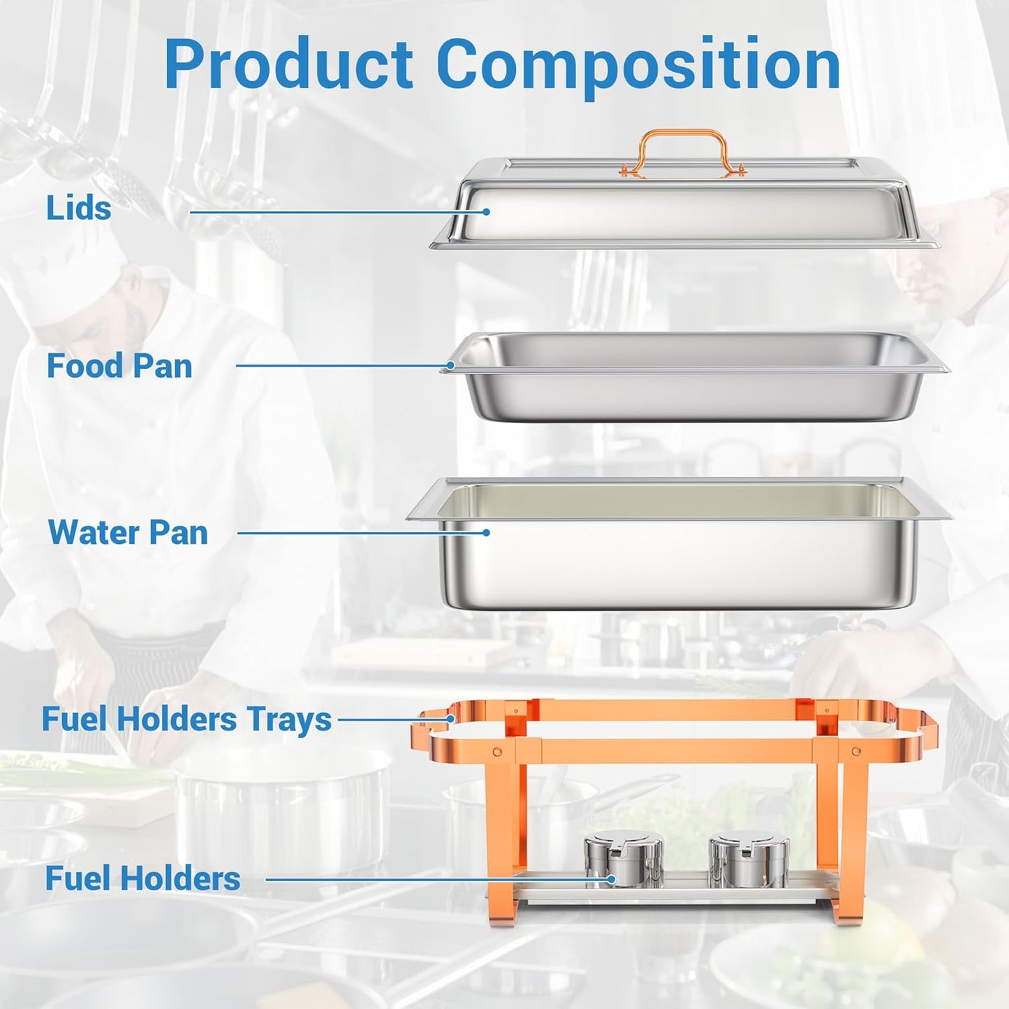 4 Pzas Chafer Acero Inox Rectangular 8.5qt Con Tapa