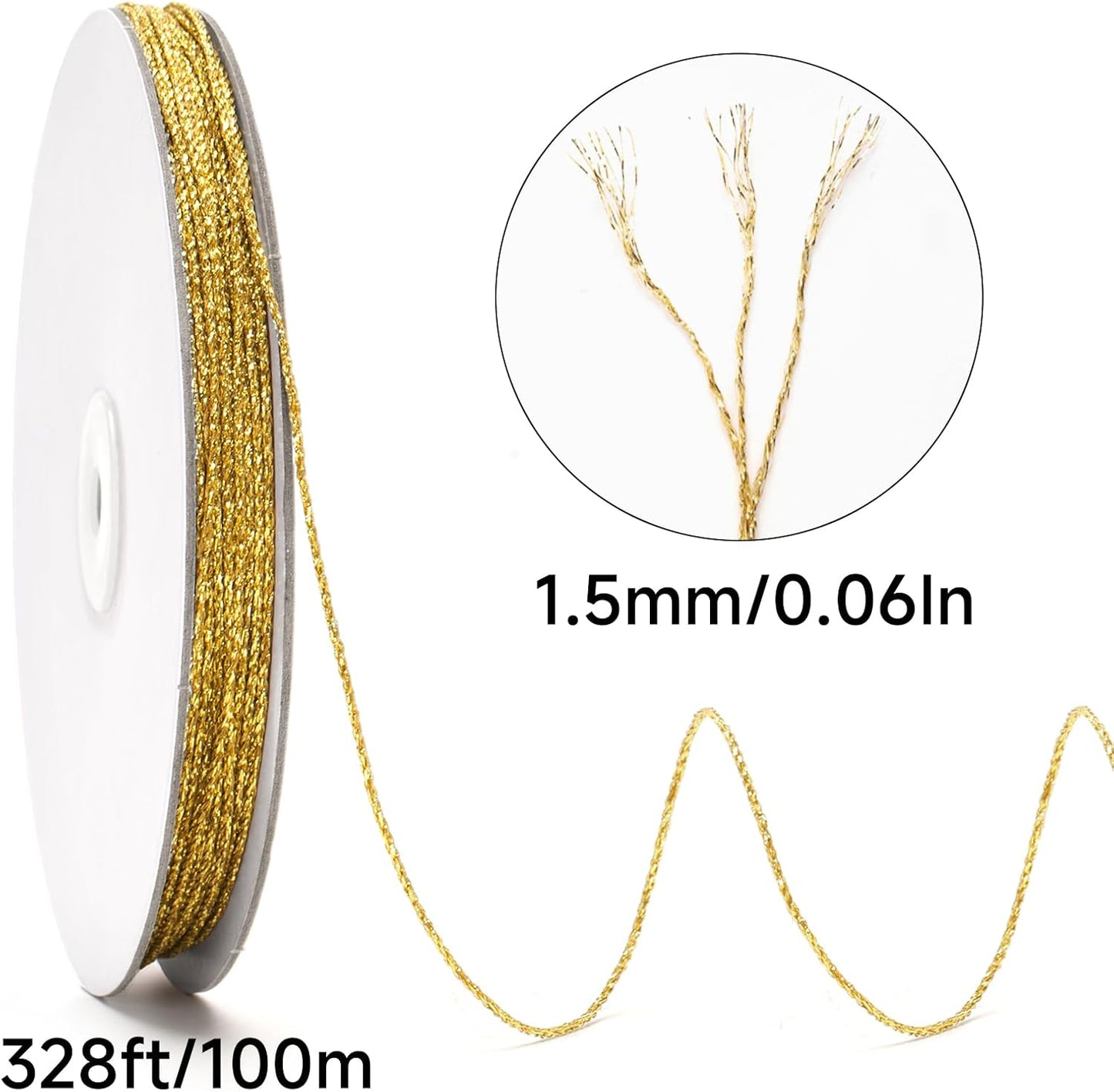Cuerda dorada decorativa 328pies 0.059pulg para panadería bodas