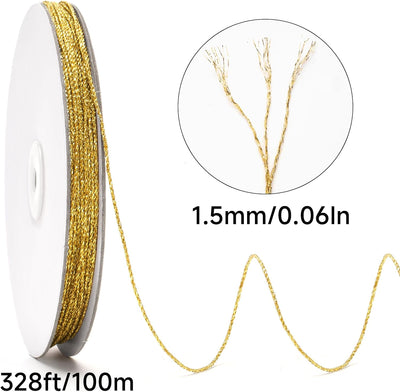Cuerda dorada decorativa 328pies 0.059pulg para panadería bodas