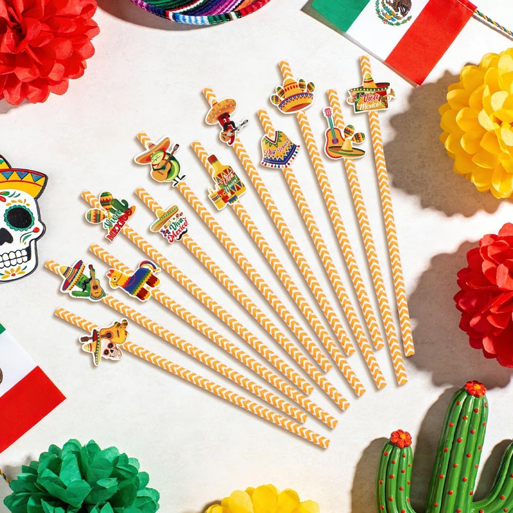 24 popotes a rayas para fiesta mexicana y Cinco de Mayo