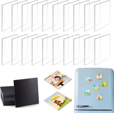 Kit de 20 imanes de nevera cuadrados de acrílico transparente con respaldo adhesivo