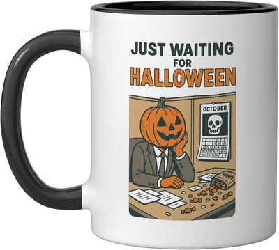 Taza de cerámica para oficina Pumpkin Head negro/blanco Halloween